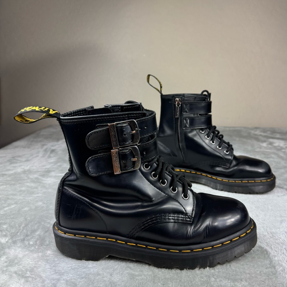 Dr. Martens Black Leather Lace Up/Zip Buckle Ankle Boots Good Condition W Wear - Picture 3 of 15